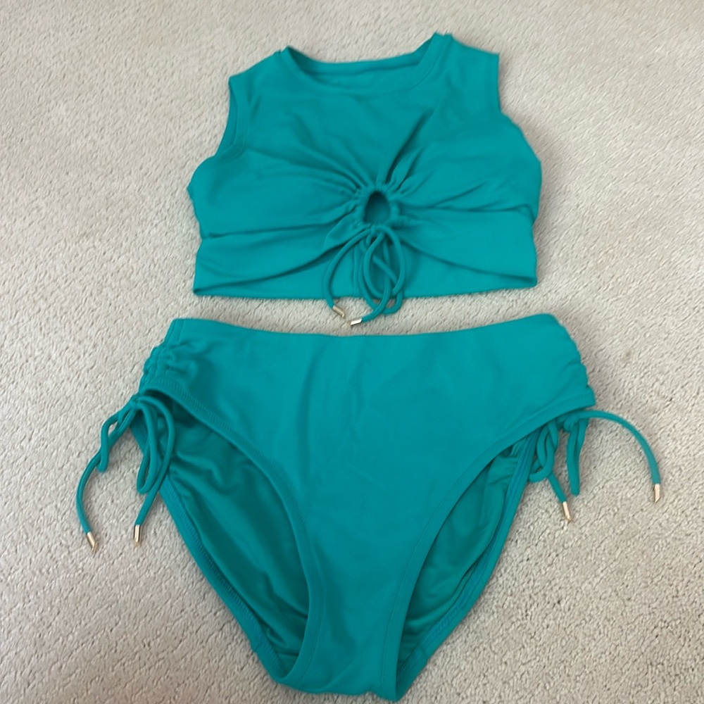 Robin Piccone Teal High-Waist Bikini Set